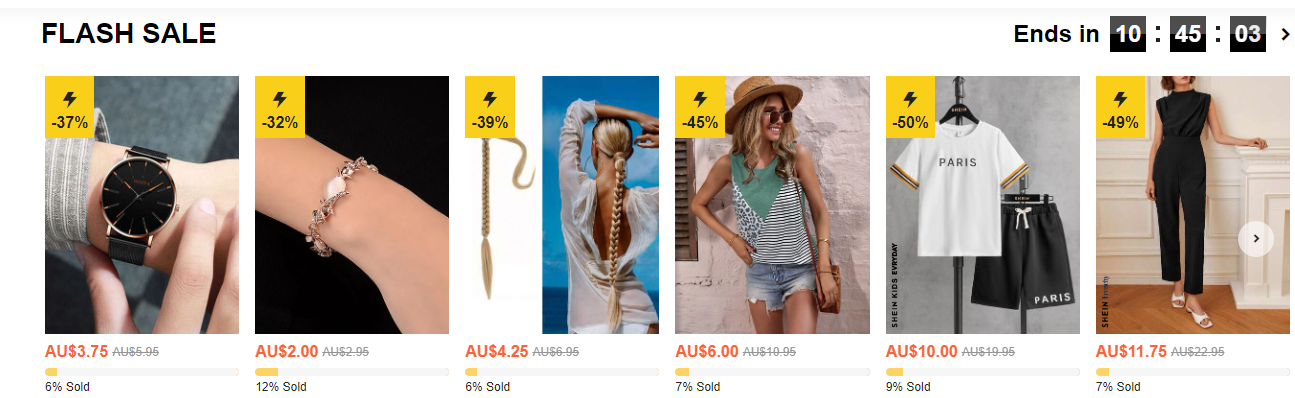 A collage of the timed SHEIN flash sale which shows different apparel daily