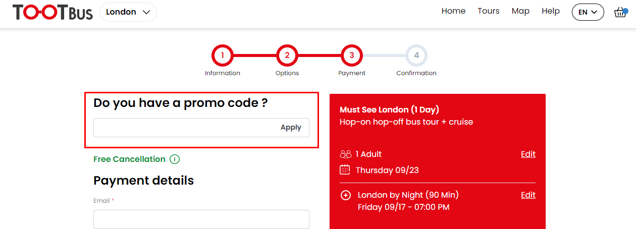 How do I use my Tootbus promo code?