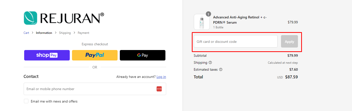 How do I use my REJURAN discount code?