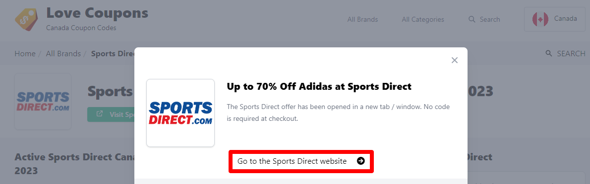Box displayed on a darkened background of a Sports Direct discount code with the terms and conditions showing