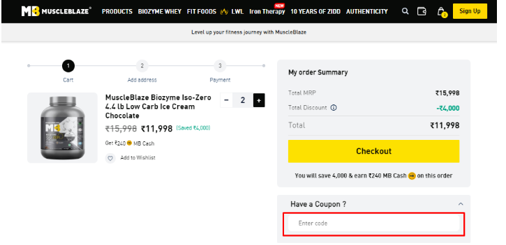 How do I use my MuscleBlaze coupon code?