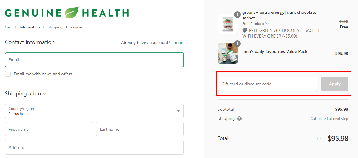 How do I use my Genuine Health discount code?
