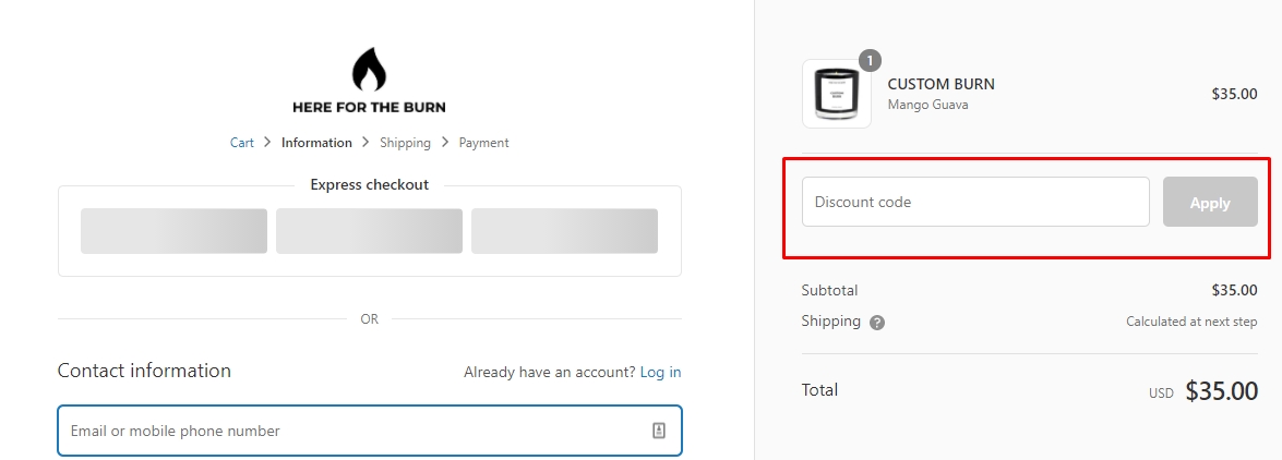 How do I use my Here For The Burn discount code?