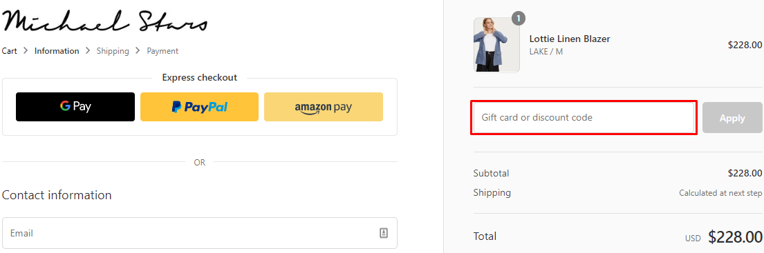 How do I use my Michael Stars discount code?