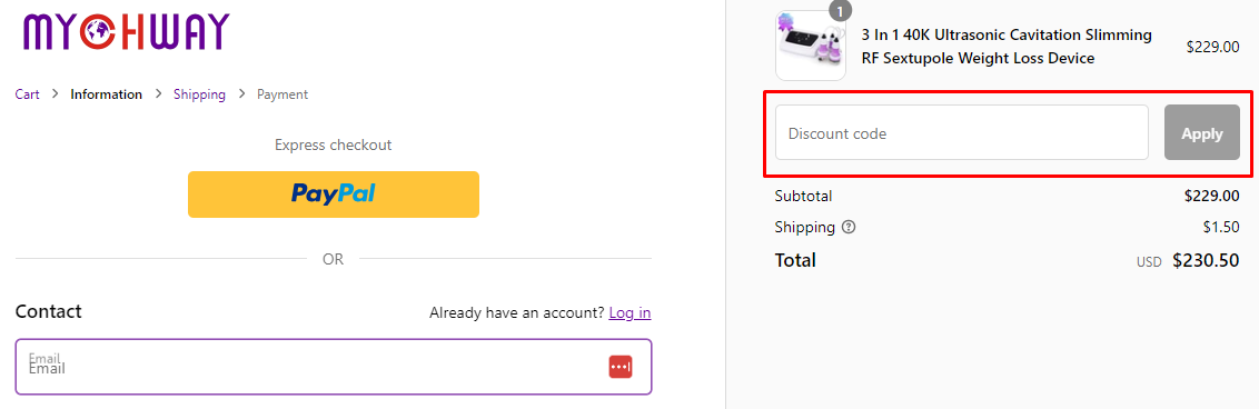 How do I use my MYCHWAY discount code?