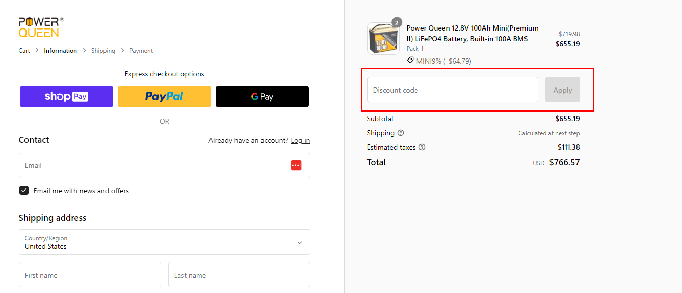 How do I use my Power Queen discount code?