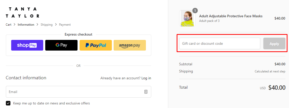 How do I use my Tanya Taylor discount code?