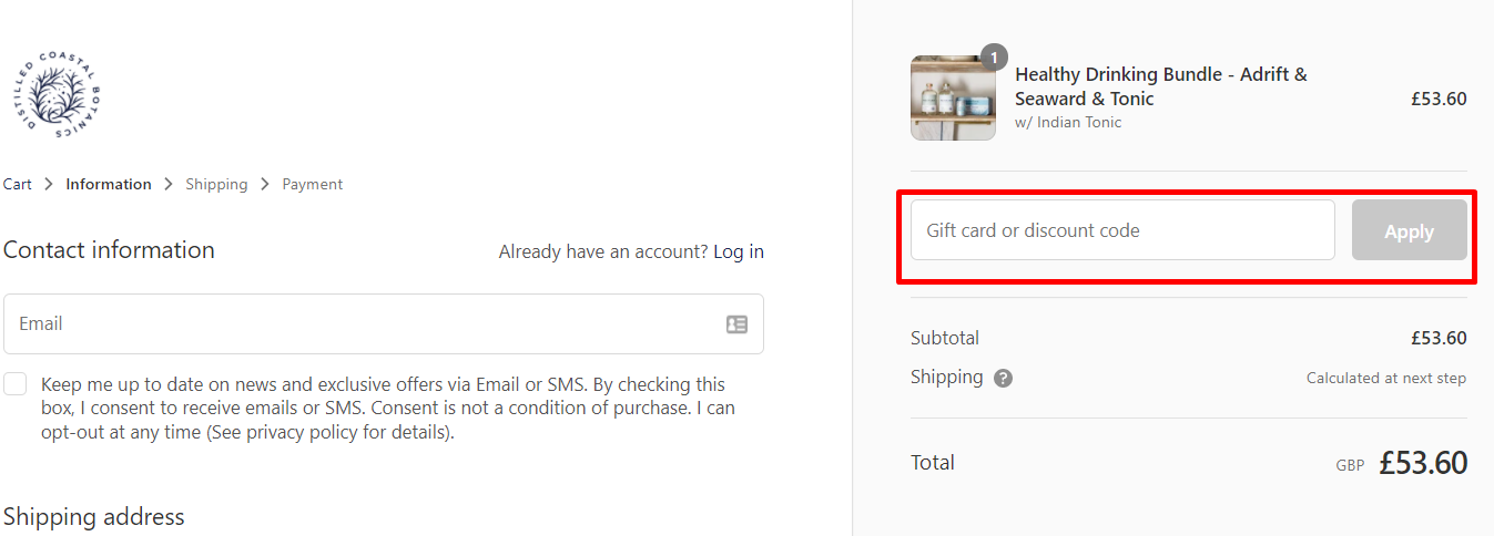 How do I use my Pentire Drinks discount code?