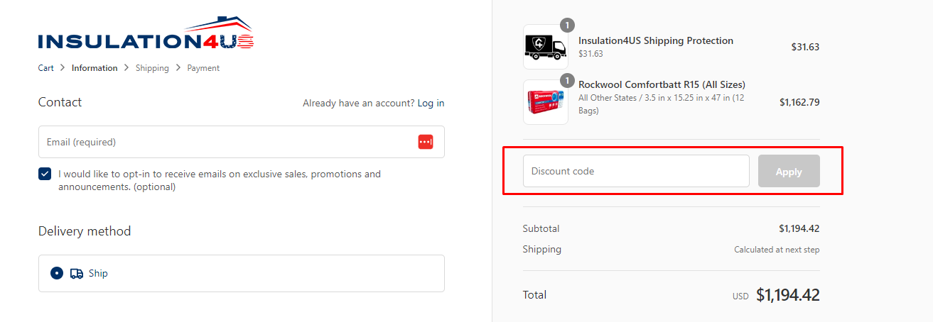 How do I use my Insulation4US discount code?