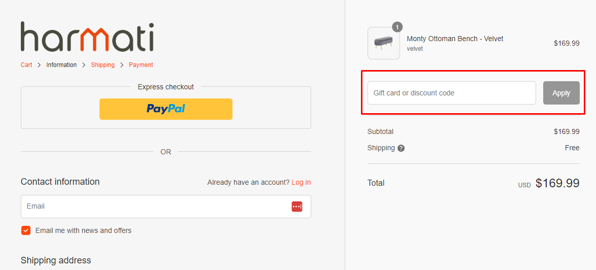 How do I use my Harmati discount code?
