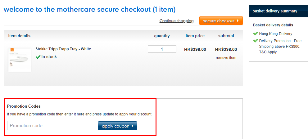 How do I use my Mothercare promotional code?