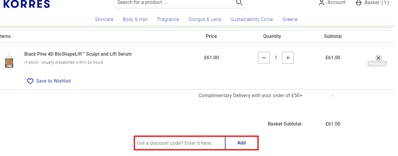 KORRES discount code