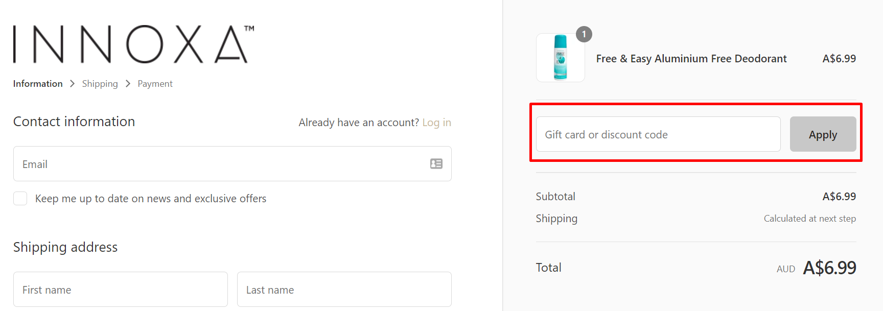 How do I use my Innoxa discount code?
