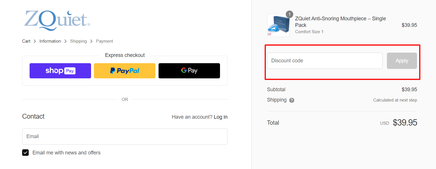 How do I use my ZQuiet discount code?