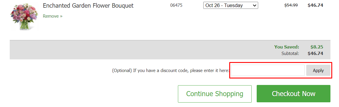 How do I use my Sendflowers discount code?