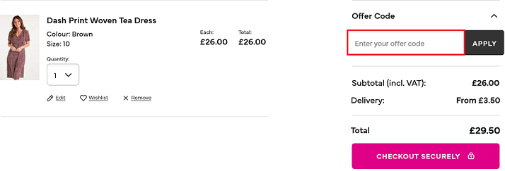 image showing the Bonmarche promo code box