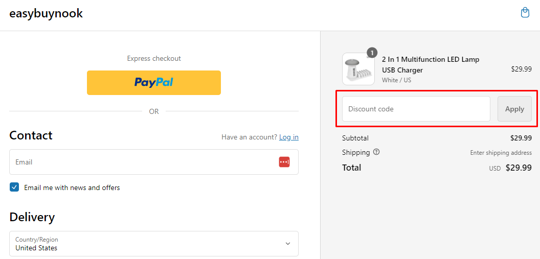 How do I use my EasyBuyNook discount code?