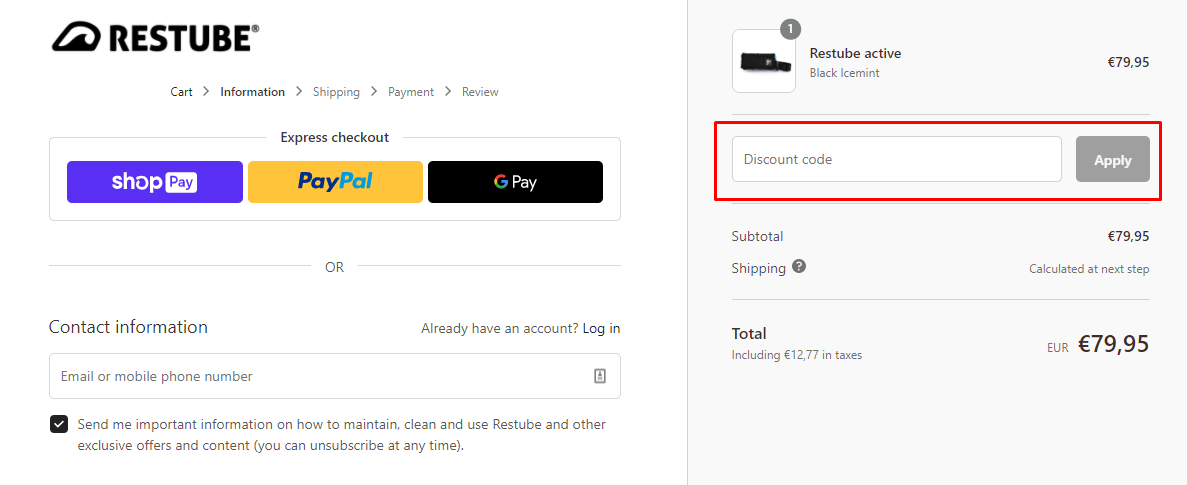 How do I use my Restube discount code?