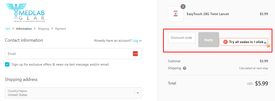 How do I use my MedLab International discount code?