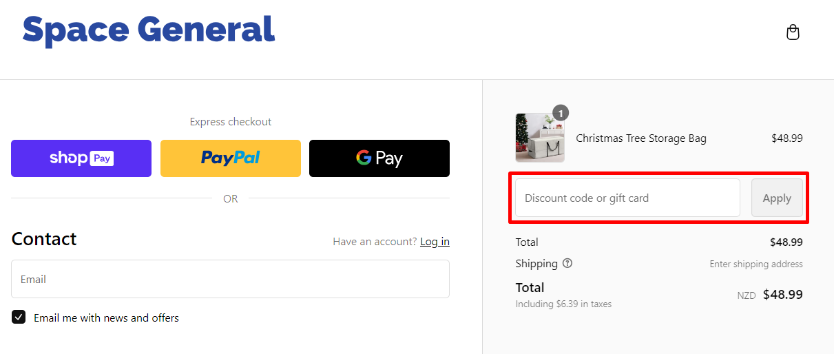 How do I use my Space General discount code?