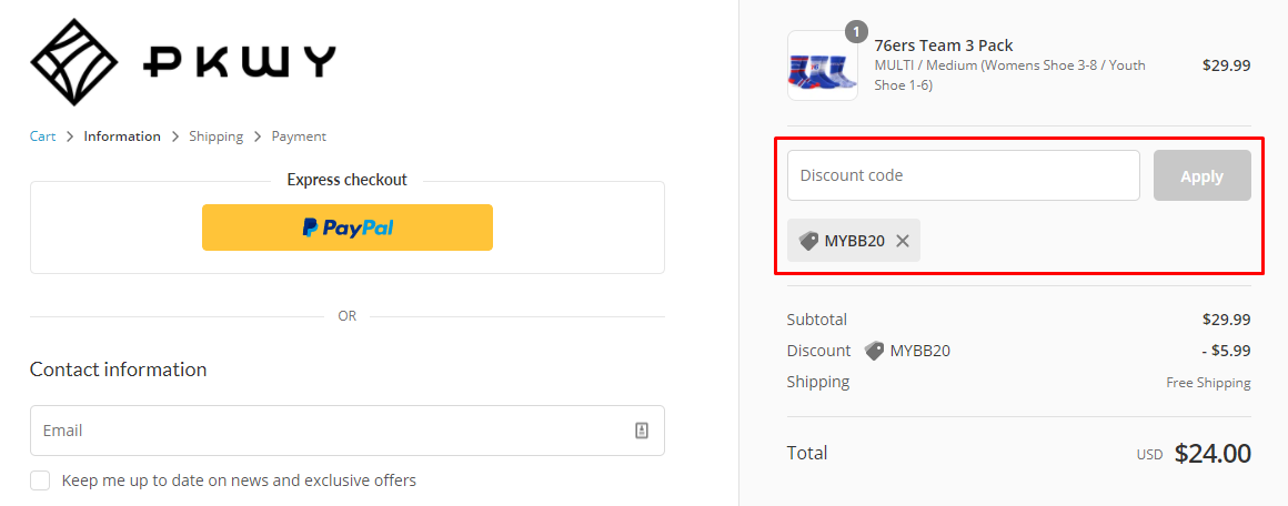 How do I use my PKWY discount code?