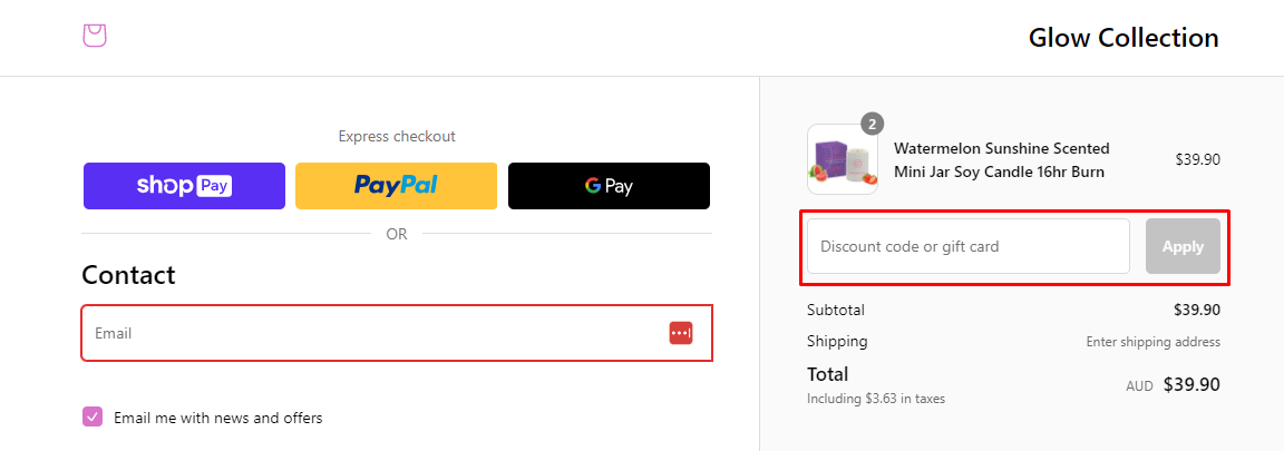 How do I use my Glow Collection discount code?
