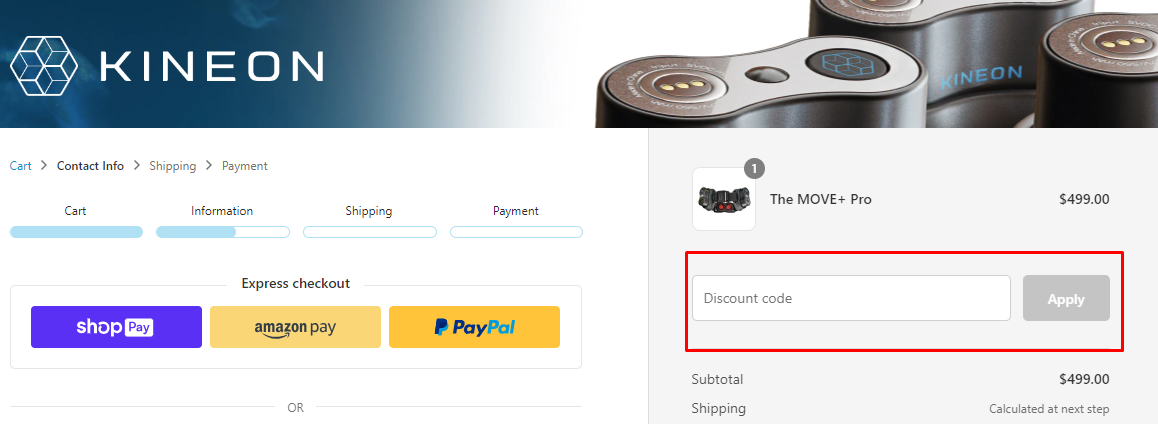 How do I use my KINEON discount code?