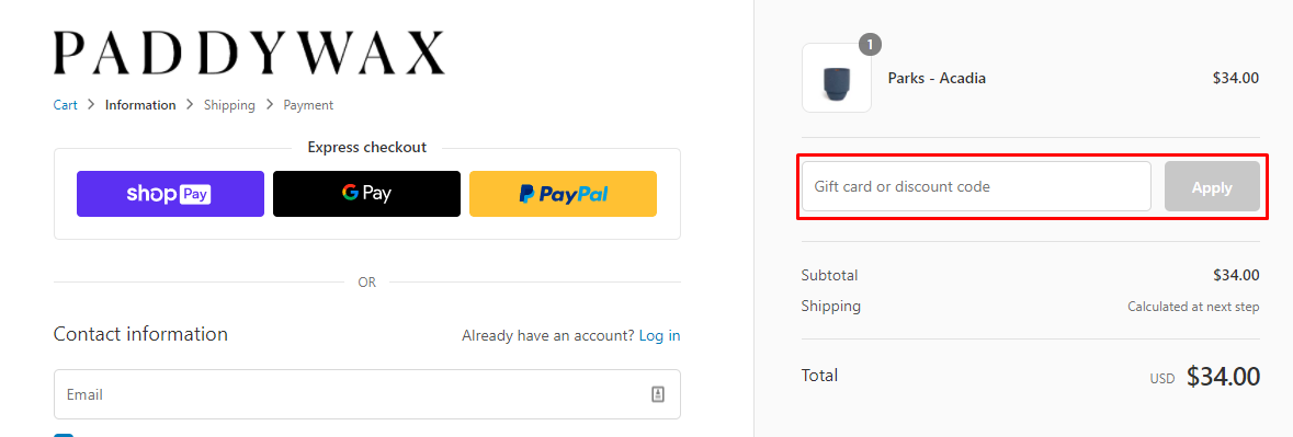 How do I use my Paddywax discount code?