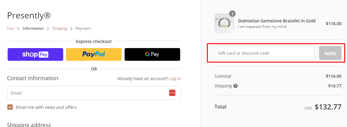 How do I use my Presently discount code?