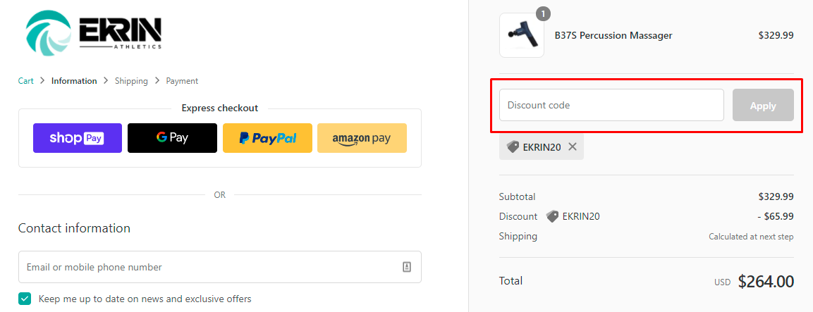 How do I use my Ekrin Athletics discount code?