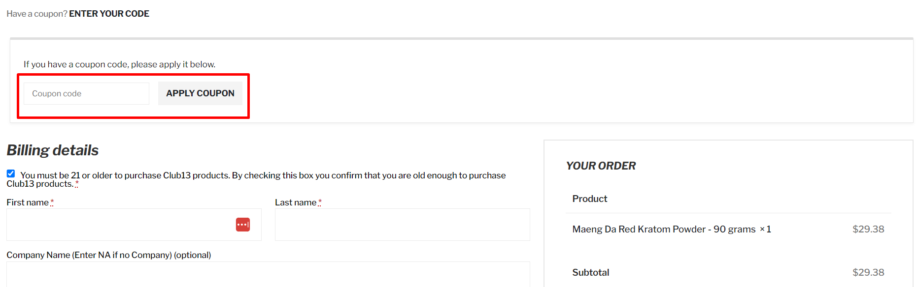 How do I use my Club13 coupon code?