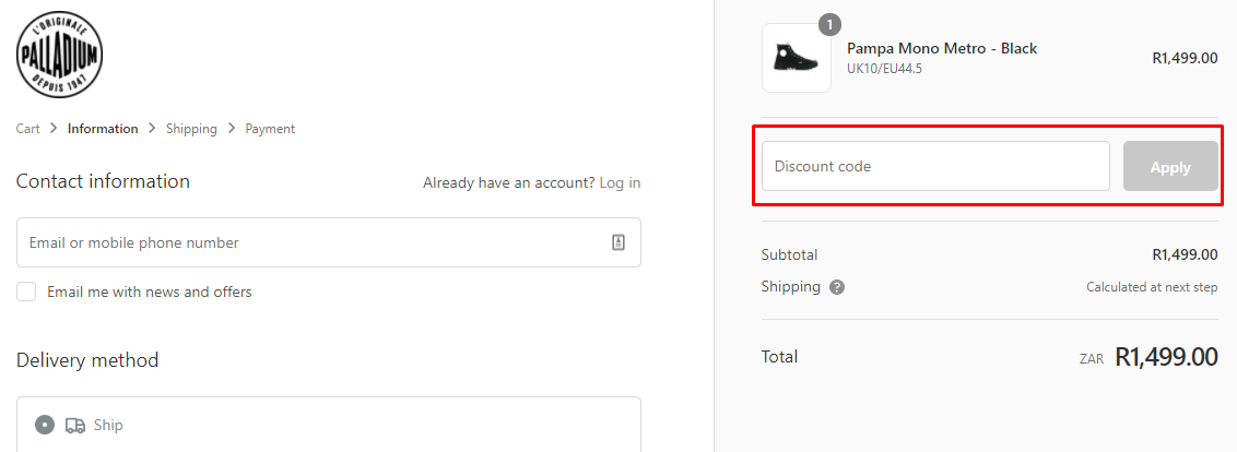 How do I use my Palladium discount code?
