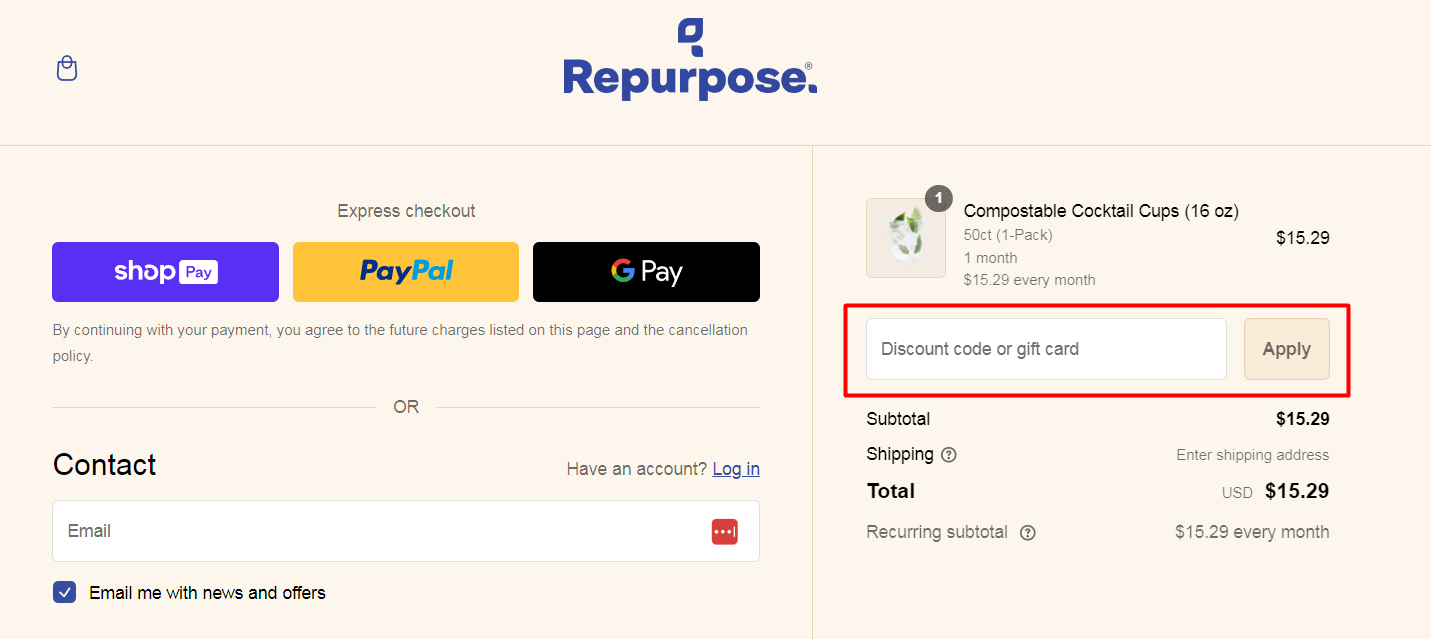 How do I use my Repurpose discount code?