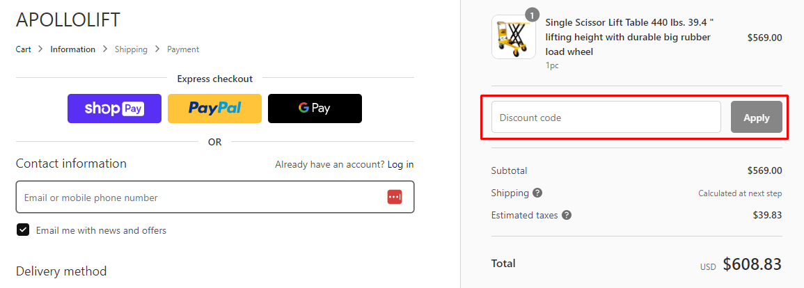 How do I use my Apollo Forklift discount code?