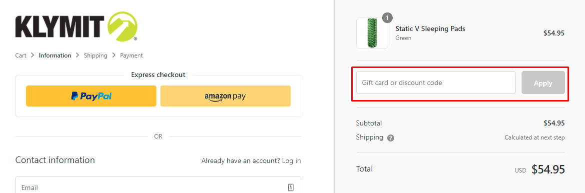 How do I use my Klymit discount code?