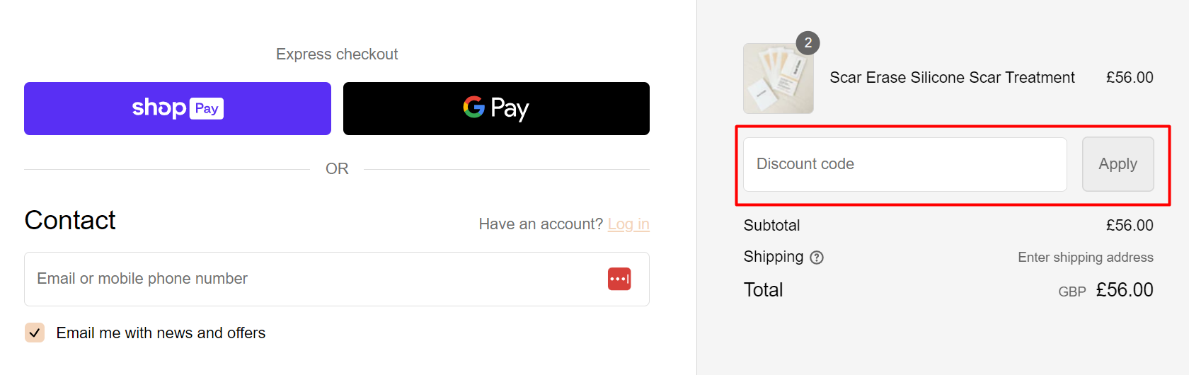 2) How do I use my Scar Erase coupon code?