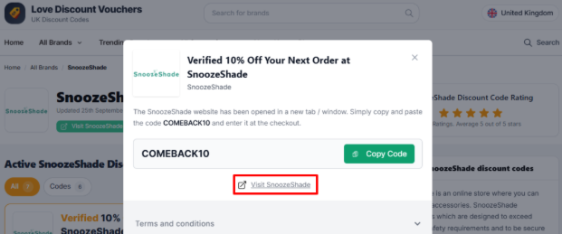 A red box will redirect to SnoozeShade's website