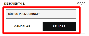 casilla para insertar el código descuento foot locker