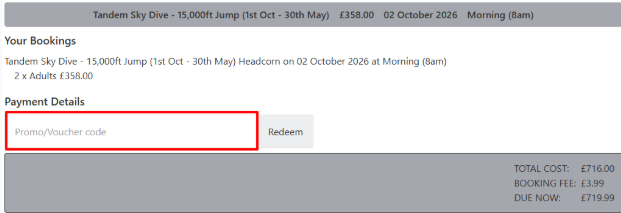 A box where you can add your Jump This voucher code to redeem it
