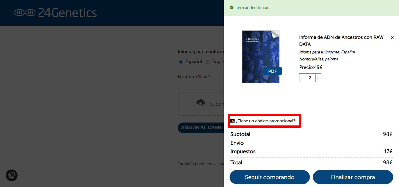 campo para canjear el cupón de la marca en el carrito de compras