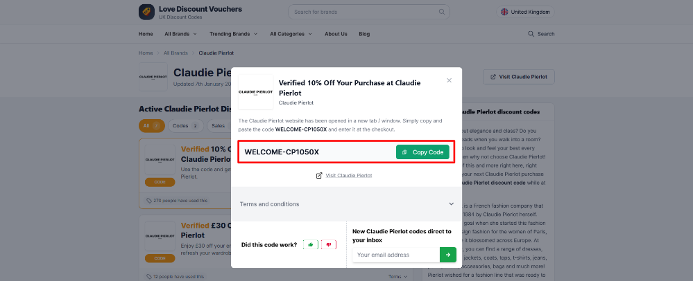 A discount code from Claudie Pierlot on Love Discount Vouchers