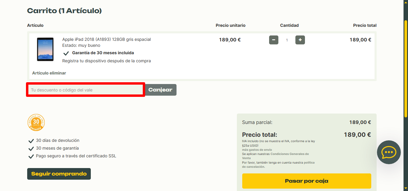 cuadro para insertar el código de la marca