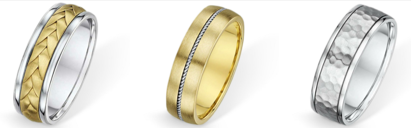 The Autumn and May patterned wedding rings in three different designs