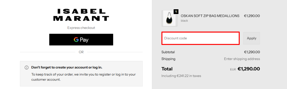 Isabel Marant discount code place highlighted by a red box