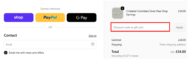 A box where you can add your Green Tulip voucher code to redeem it