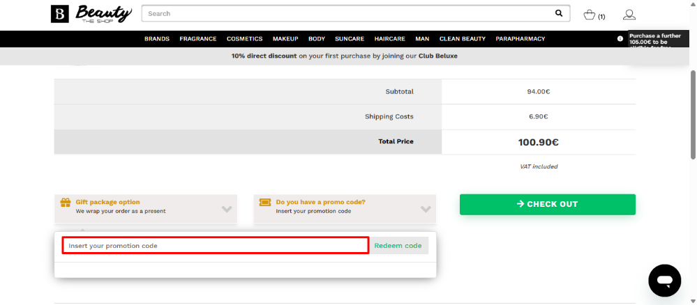 Beauty The Shop discount code place at the bottom of the items in the basket
