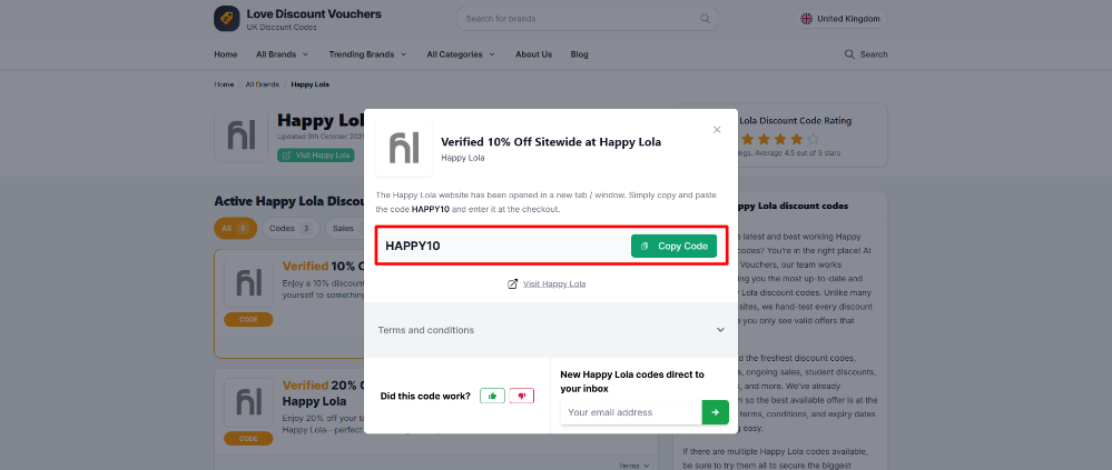 A Happy Lola code on Love Discount Vouchers