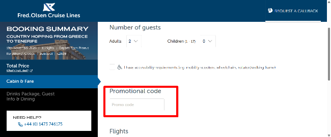 Fred Olsen Cruise Lines booking summary after viewitng the itenerary