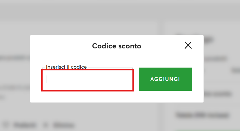 carrello del sito ufficiale escarpe.it dove poter incollare il codice sconto escarpe.it nello spazio adatto