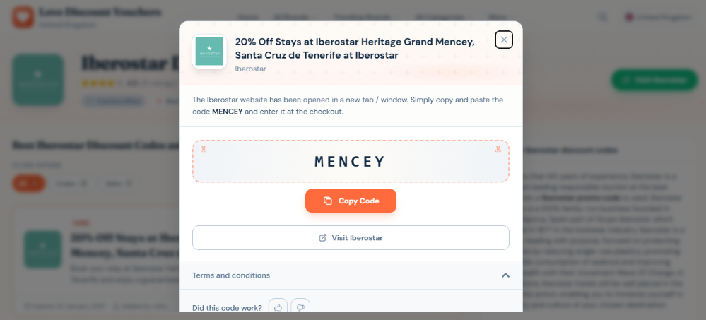 Iberostar discount code visible to copy on Love Discount Vouchers